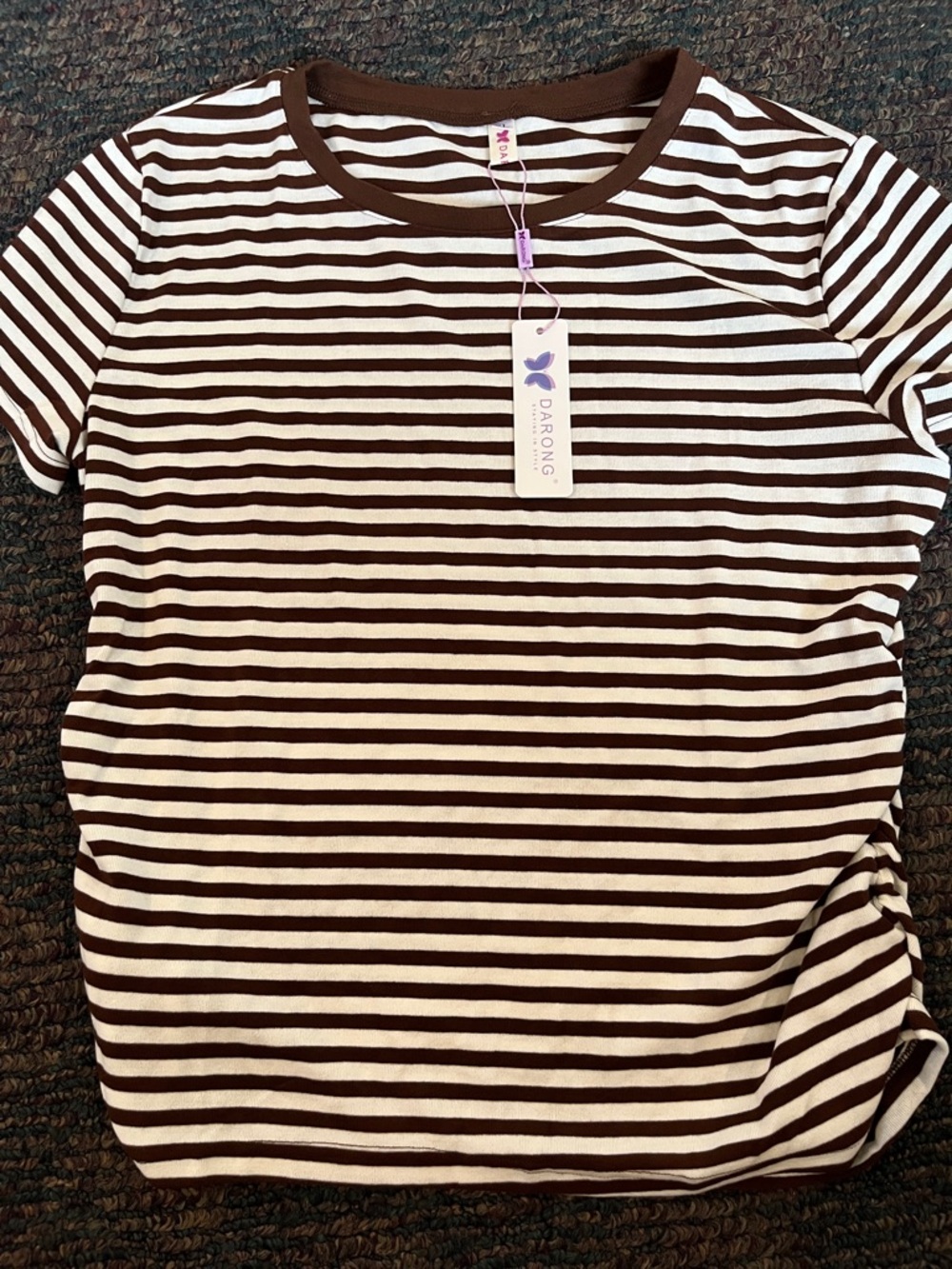 Brown & Cream Striped Women’s Short Sleeve Top